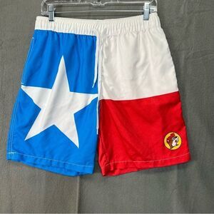 Feel the beaver fever!! Buc-ee's Patriotic Flag Print mens medium swim trunks